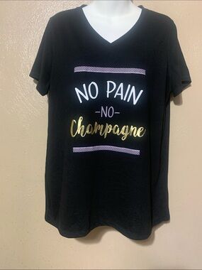 Athletic size XL  Black Graphic V-Neck Tee No Pain No Champagne